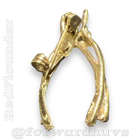 Bundle Sale 3 for $15 | Vintage Wishbone Shaped | Gold Tone Brooch - Picture 7 of 9
